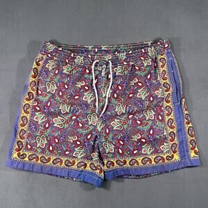 Polo Ralph Lauren Mens Swim Trunks Paisley Blue Mesh Lined Drawstring Size L